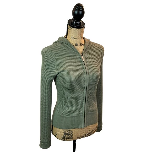 Vince Waffle Knit Hooded Jacket  Zip-Up Sage Green Womens Small 100% Cotton - Picture 7 of 13